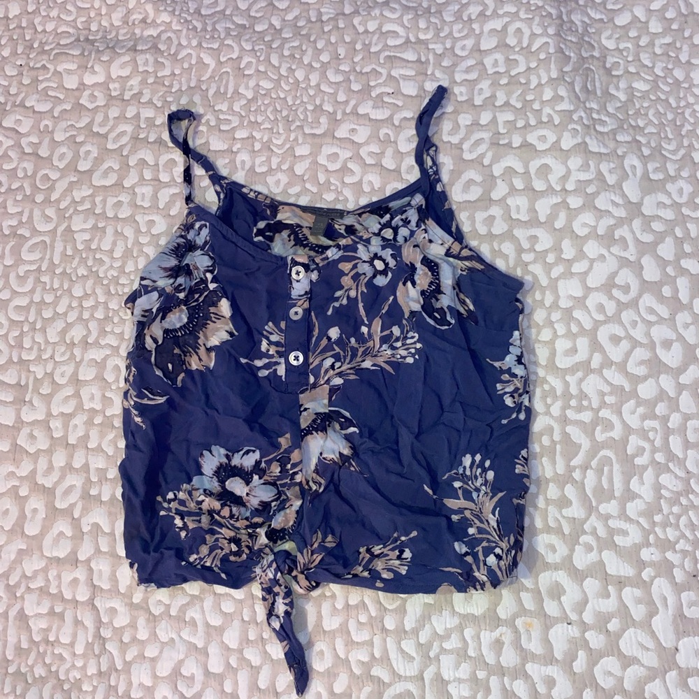 Blue Floral cropped tank top with buttons